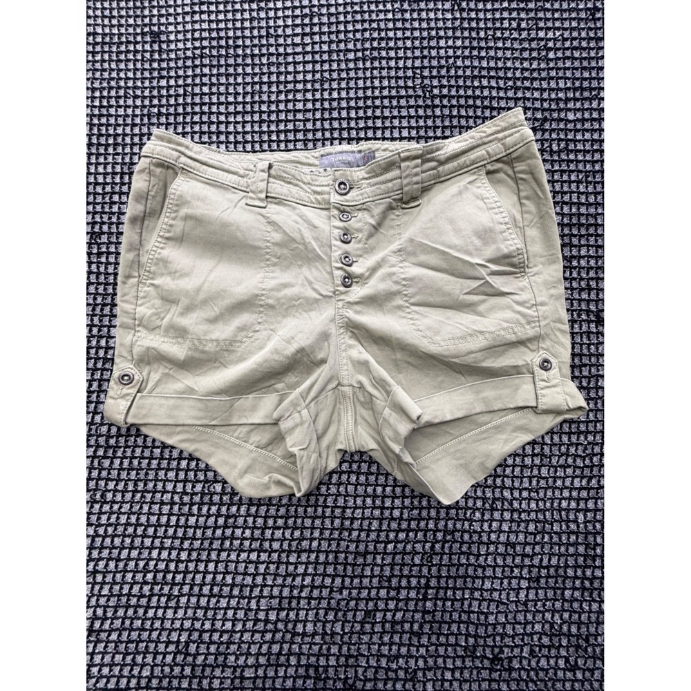 Torrid Cargo Shorts Womens 14 Olive Green Button Fly Cuffed Utility
